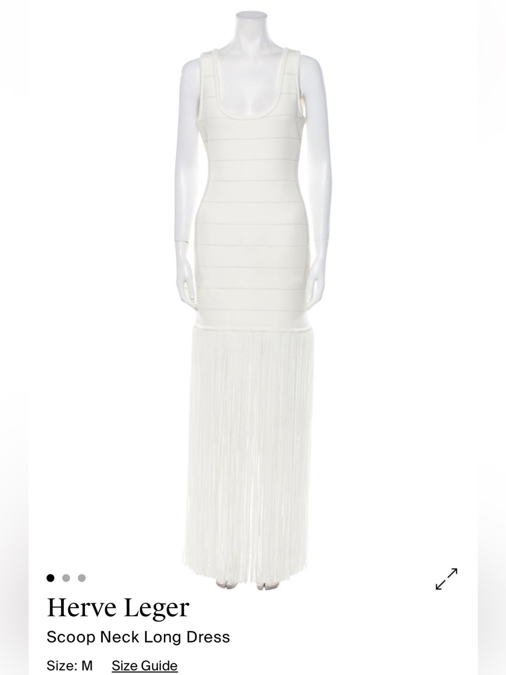 Herve Leger White Scoop-Neck Maxi Dress with Fringe Hem